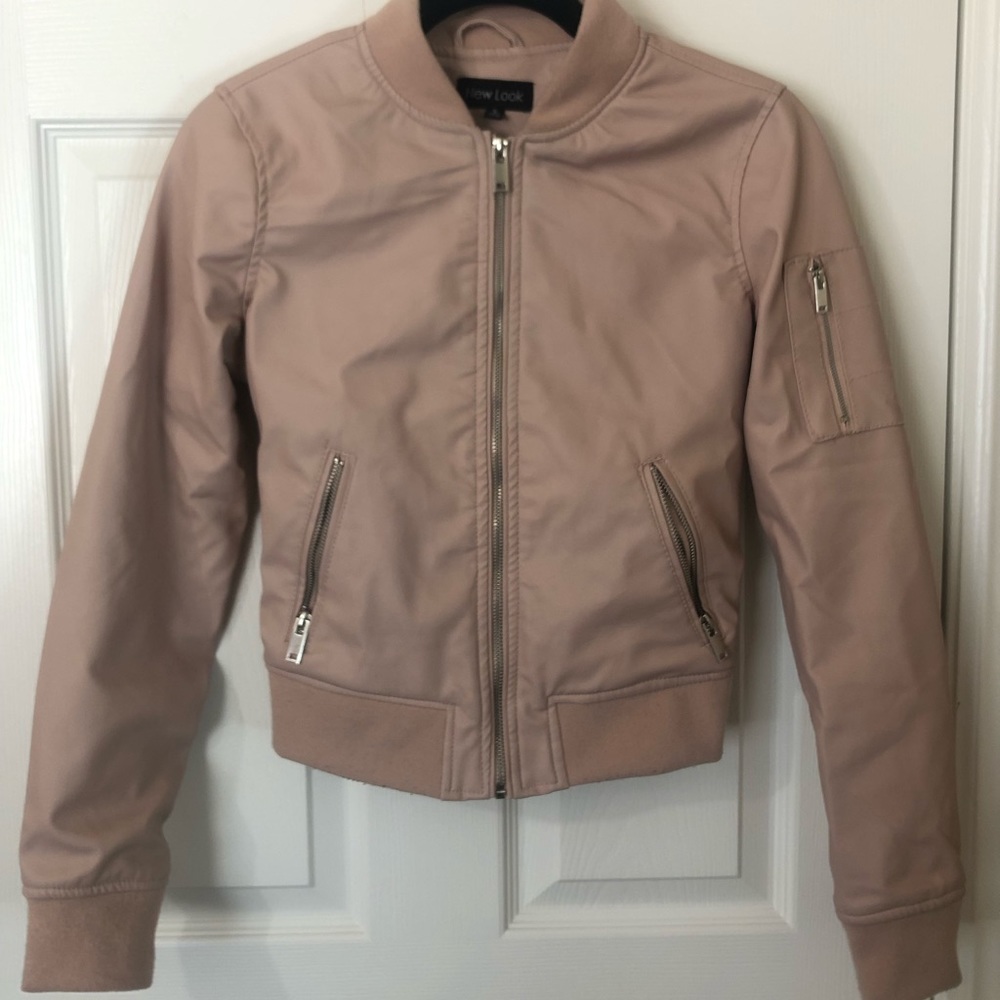 Light pink leather jacket with silver accents